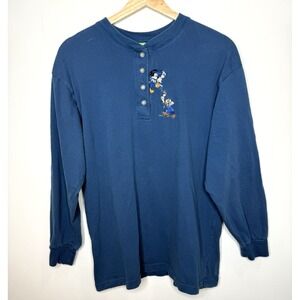 Vintage 90s Disney Mickey Unlimited Jerry Leigh Button Henley Shirt Donald Men M